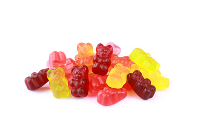 Colorful jelly bears isolated on white background	