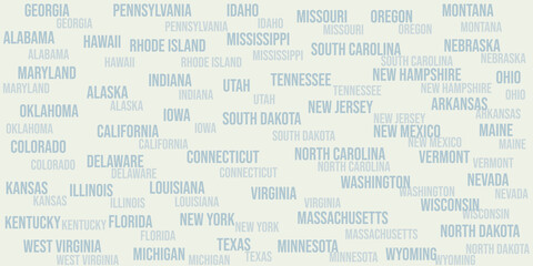All states of America texted on light blue background  seamless pattern