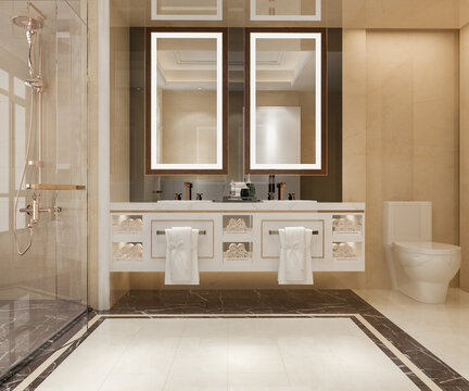 3d rendering modern wood and stone white bathroom