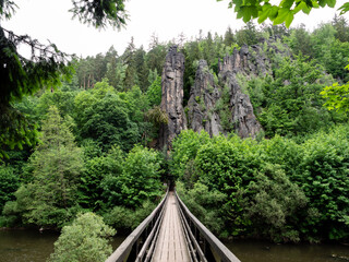 Svatosske Skaly or Hans Heiling Felsen Landscape with Bridge and Rock Formation near Karlovy Vary,...