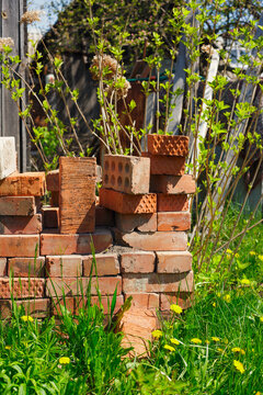 pile of old bricks in a place abandoned by people