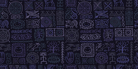 Ethnic handmade ornament, Folk Vintage Symbols. Seamless Pattern for your design