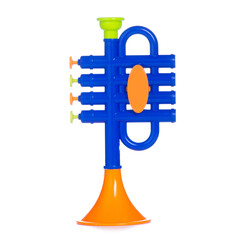 Kids toy musical instrument trumpet on white background isolation © Kabardins photo