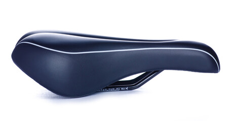 Black leather bicycle seat on white background isolation