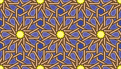 Seamless Oriental Geometric Vector Pattern 7 - Moorish Art from the Alhambra in Granada, Spain - Endless Repeatable Background Tile - Easy to Color Edit