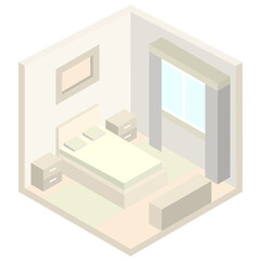 3d Isometric room in the house in a minimalist realistic style, pastel colours, isolated. Interior, residential, vector illustration, apartment, window, structure, exterior, architecture, home.