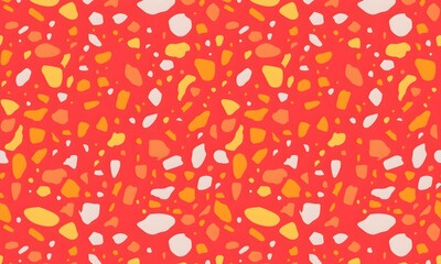 Colorful venetian terrazzo imitation seamless pattern. Modern minimalistic floor tile for interior decoration. Realistic marble texture with stone fragments. Trendy abstract illustration.