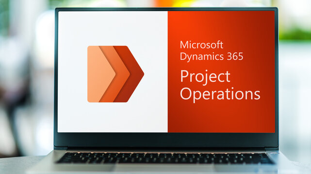 Computer with logo of Microsoft Dynamics 365 Project Operations
