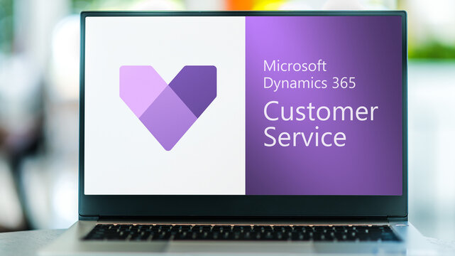 Computer with logo of Microsoft Dynamics 365 Customer Service