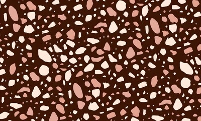 Colorful venetian terrazzo imitation seamless pattern. Modern minimalistic floor tile for interior decoration. Realistic marble texture with stone fragments. Trendy abstract illustration.