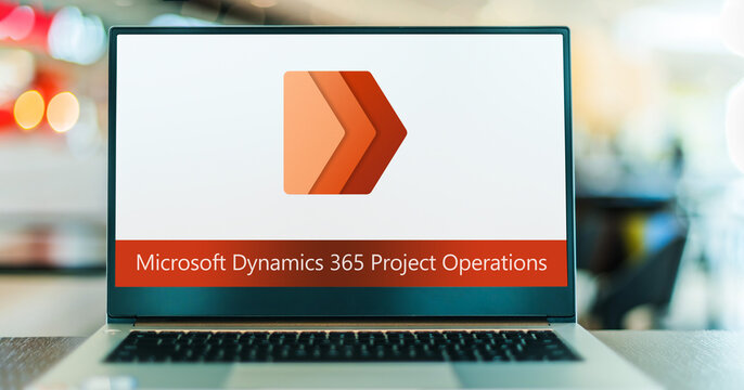 Computer with logo of Microsoft Dynamics 365 Project Operations