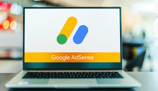 Laptop computer displaying logo of Google AdSense