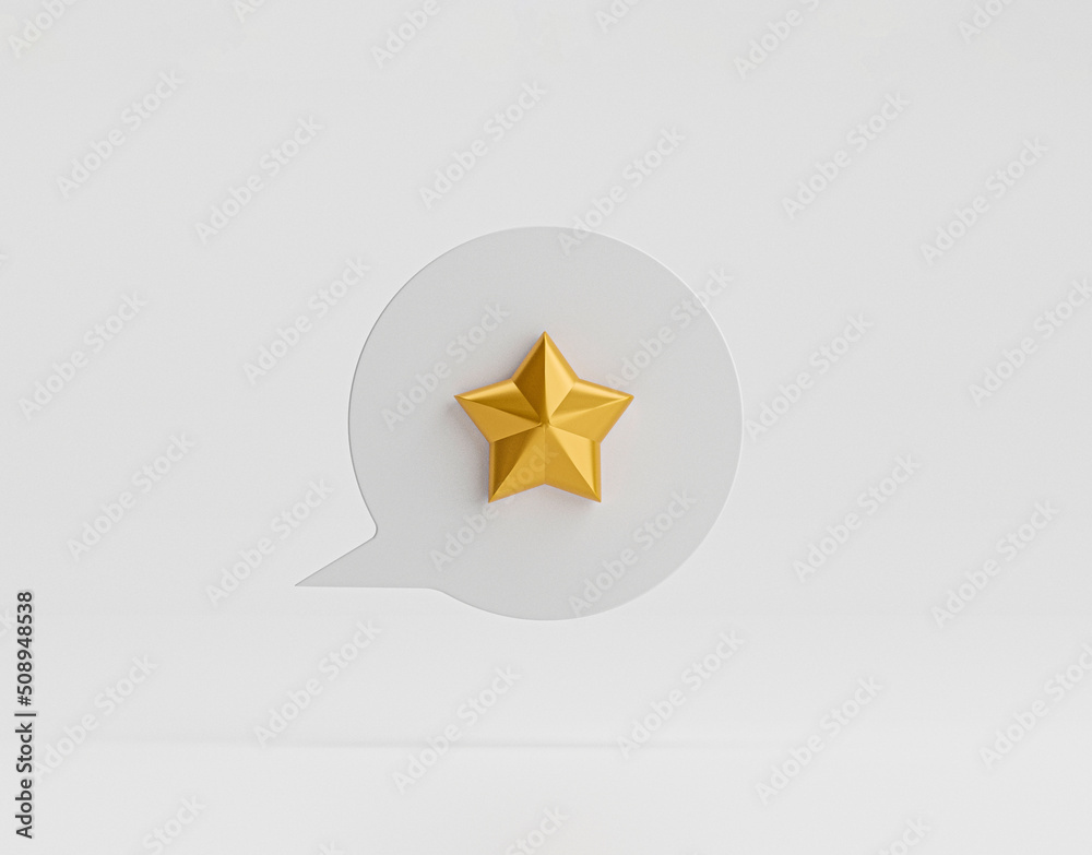 Poster Isolate of golden star on bubble message for customer evaluation concept by 3d render illustration.