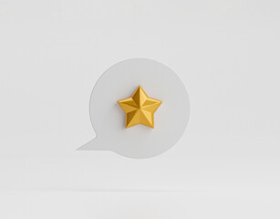 Isolate of golden star on bubble message for customer evaluation concept by 3d render illustration.