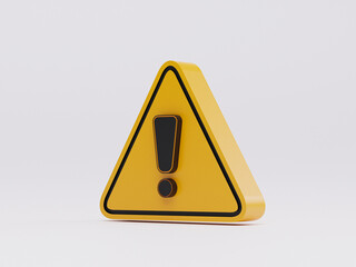 Isolate of realistic yellow triangle caution warning sing on white background for attention exclamation mark traffic sign by 3d render illustration.