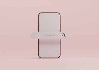 smartphone with search bar icon for SEO or Search Engine Optimisation and technology concept by 3d render illustration. - obrazy, fototapety, plakaty