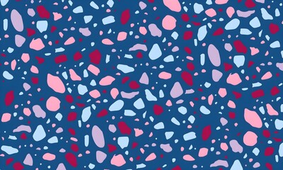 Colorful venetian terrazzo imitation seamless pattern. Modern minimalistic floor tile for interior decoration. Realistic marble texture with stone fragments. Trendy abstract illustration.