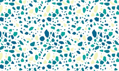 Naklejka na ściany i meble Colorful venetian terrazzo imitation seamless pattern. Modern minimalistic floor tile for interior decoration. Realistic marble texture with stone fragments. Trendy abstract illustration.