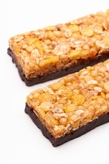 Tasty granola bars on white background. Cereal bar. Diet bars on a white background. 