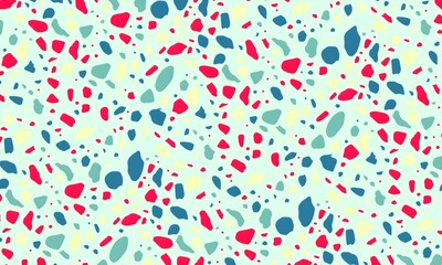 Colorful venetian terrazzo imitation seamless pattern. Modern minimalistic floor tile for interior decoration. Realistic marble texture with stone fragments. Trendy abstract illustration.