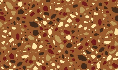 Colorful venetian terrazzo imitation seamless pattern. Modern minimalistic floor tile for interior decoration. Realistic marble texture with stone fragments. Trendy abstract illustration.