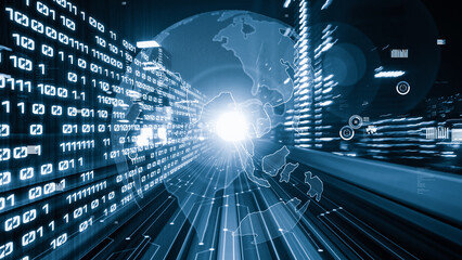 Business data analytic with tacit intelligent software making marketing strategy . Concept of smart digital transformation and technology disruption that changes global trends in new information era .