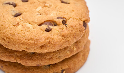 Homemade chocolate cookies on white background. Dessert. 