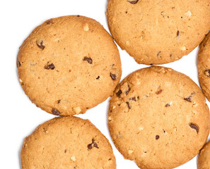 Homemade chocolate cookies on white background. Dessert. 