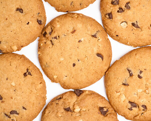 Homemade chocolate cookies on white background. Dessert. 