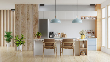 Modern kitchen interior with furniture,kitchen interior with white wall.