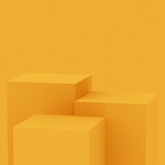 Abstract 3d yellow cube and box podium minimal scene studio background.