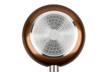 New black pan on a white background. Dishes.