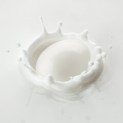 boiled Egg without shell falls into milk, yoghurt, sour cream, Splash