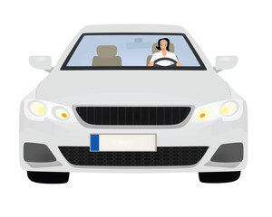 Woman driving car. vector illustration