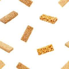 Kozinaki, sunflower seeds, sesame, peanuts, isolated on white background, SEAMLESS, PATTERN