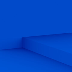 Abstract 3d blue cube and box podium minimal scene studio background.