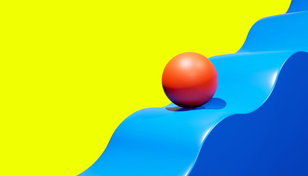 3d render concept of a ball descending from a slide.Digital image illustration.