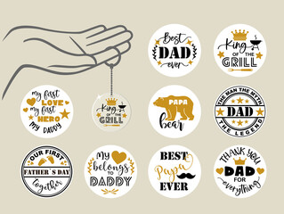 Happy Fathers Day lettering calligraphic compositions. Key Chain templates. Papa Bear, Best dad ever