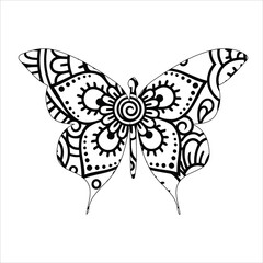 Fototapeta na wymiar Butterfly with floral mandala decoration Silhouette of butterfly illustration