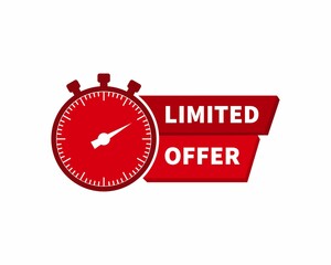 Limited offer icon with time countdown. Super promo label with alarm clock and word. Last offer banner for sale promotion