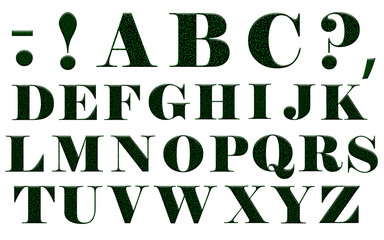 green LED digital English top font, displaying characters on a white background