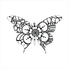 Butterfly with floral  mandala decoration   Silhouette of butterfly illustration .butterfly  Floral mandala art.