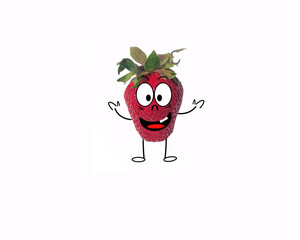 Cute cartoon strawberry with funny face isolated on white background