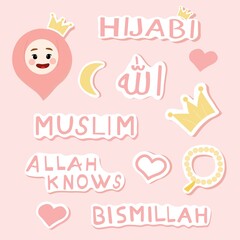 Flat stickers for muslim hijabi girls print and gifts.
Islamic stickers set for girls and women.