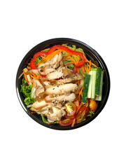 top of Grilled chicken salad food with vegetable on white background 