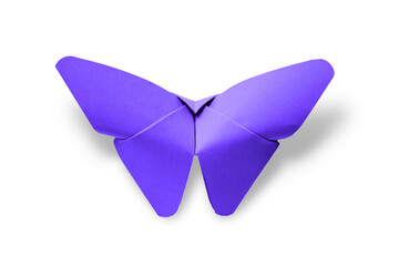 Purple paper butterfly origami isolated on a white background