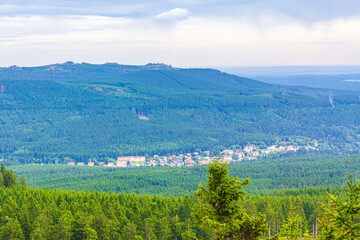Panorama view to mountain landscape of Wurmberg Braunlage Harz Germany.