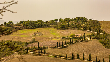 Countryside Tuscany, Italy. Daily travel photography, sunny cloudless autumn day.