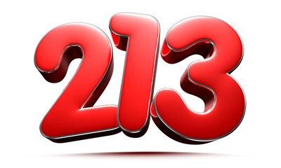 Rounded red number 213 3D illustration on white background have work path.