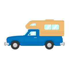 Camper pickup truck icon. Motorhome. Color silhouette. Side view. Vector simple flat graphic illustration. Isolated object on a white background. Isolate.